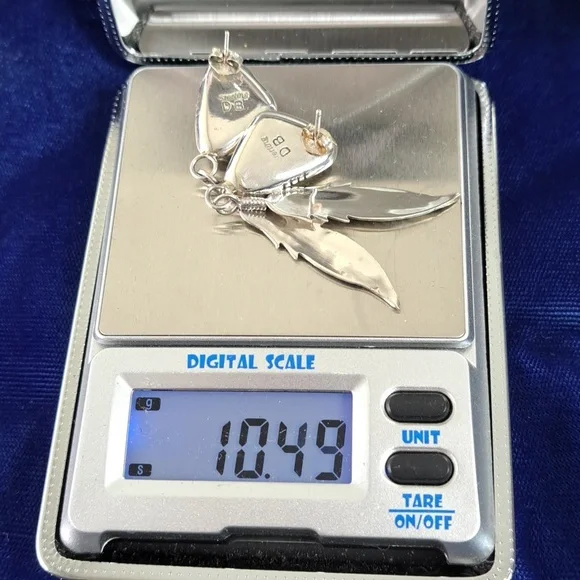 Vintage Native American Turquoise Sterling Silver Feather Earrings Signed - Picture 13 of 15